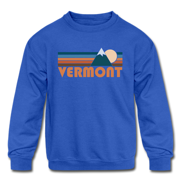 Vermont Youth Sweatshirt - Retro Mountain Youth Vermont Crewneck Sweatshirt - royal blue