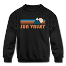 Sun Valley, Idaho Youth Sweatshirt - Retro Mountain Youth Sun Valley Crewneck Sweatshirt - black