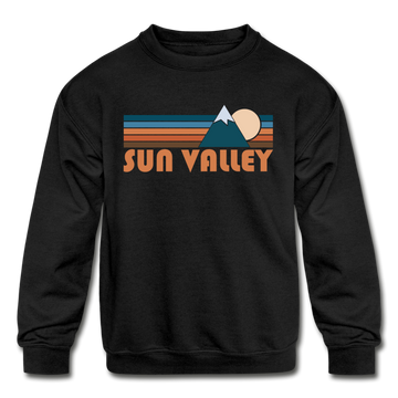 Sun Valley, Idaho Youth Sweatshirt - Retro Mountain Youth Sun Valley Crewneck Sweatshirt - black