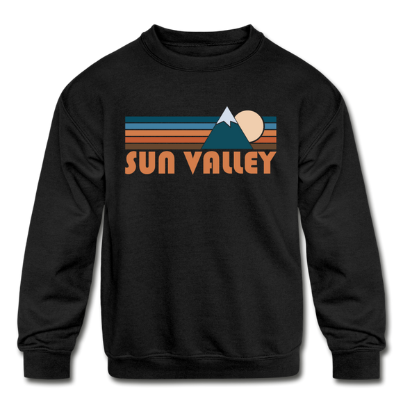 Sun Valley, Idaho Youth Sweatshirt - Retro Mountain Youth Sun Valley Crewneck Sweatshirt - black