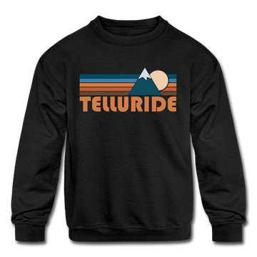 Telluride, Colorado Youth Sweatshirt - Retro Mountain Youth Telluride Crewneck Sweatshirt - black