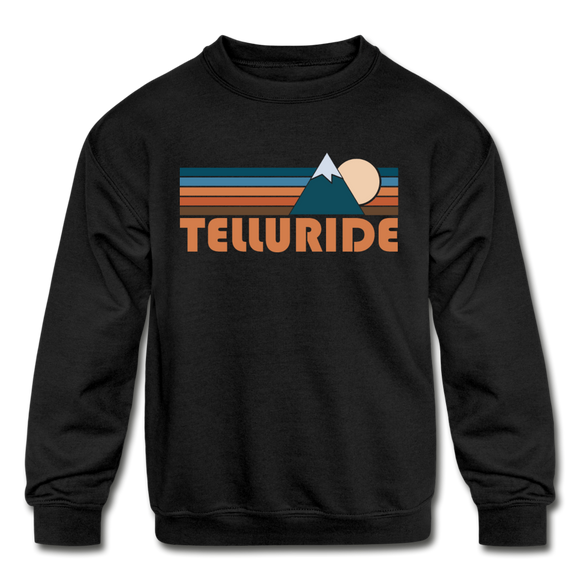 Telluride, Colorado Youth Sweatshirt - Retro Mountain Youth Telluride Crewneck Sweatshirt - black