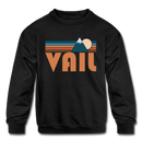 Vail, Colorado Youth Sweatshirt - Retro Mountain Youth Vail Crewneck Sweatshirt - black
