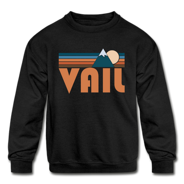 Vail, Colorado Youth Sweatshirt - Retro Mountain Youth Vail Crewneck Sweatshirt - black