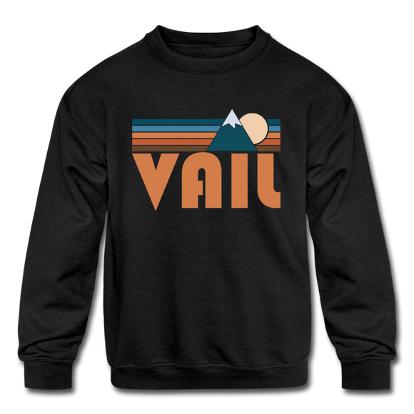 Vail, Colorado Youth Sweatshirt - Retro Mountain Youth Vail Crewneck Sweatshirt - black