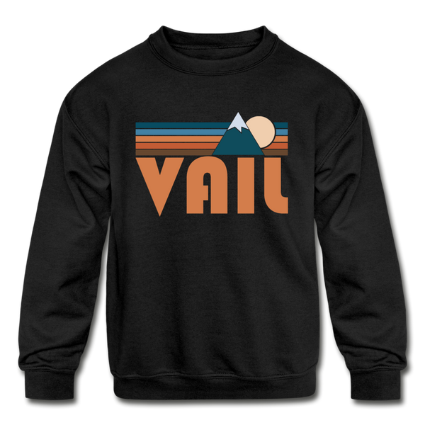 Vail, Colorado Youth Sweatshirt - Retro Mountain Youth Vail Crewneck Sweatshirt - black