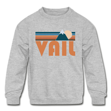 Vail, Colorado Youth Sweatshirt - Retro Mountain Youth Vail Crewneck Sweatshirt - heather gray