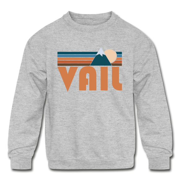 Vail, Colorado Youth Sweatshirt - Retro Mountain Youth Vail Crewneck Sweatshirt - heather gray