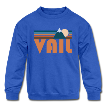 Vail, Colorado Youth Sweatshirt - Retro Mountain Youth Vail Crewneck Sweatshirt - royal blue