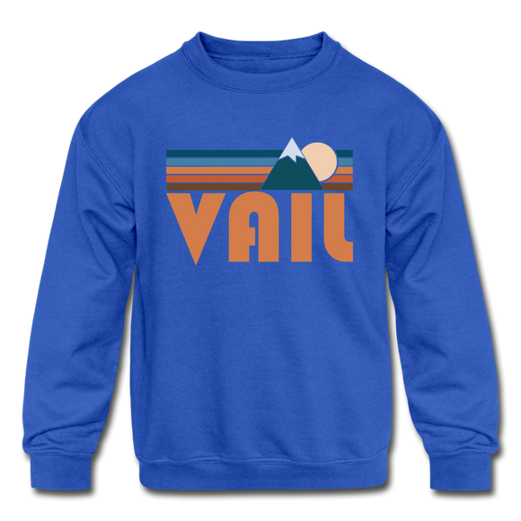 Vail, Colorado Youth Sweatshirt - Retro Mountain Youth Vail Crewneck Sweatshirt - royal blue