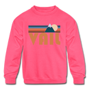 Vail, Colorado Youth Sweatshirt - Retro Mountain Youth Vail Crewneck Sweatshirt - neon pink