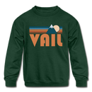 Vail, Colorado Youth Sweatshirt - Retro Mountain Youth Vail Crewneck Sweatshirt - forest green