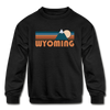 Wyoming Youth Sweatshirt - Retro Mountain Youth Wyoming Crewneck Sweatshirt - black