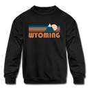 Wyoming Youth Sweatshirt - Retro Mountain Youth Wyoming Crewneck Sweatshirt - black
