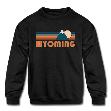 Wyoming Youth Sweatshirt - Retro Mountain Youth Wyoming Crewneck Sweatshirt - black