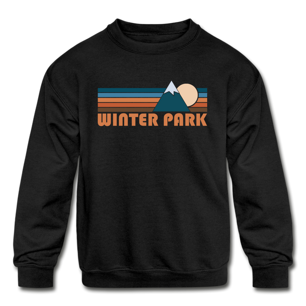 Winter Park, Colorado Youth Sweatshirt - Retro Mountain Youth Winter Park Crewneck Sweatshirt - black