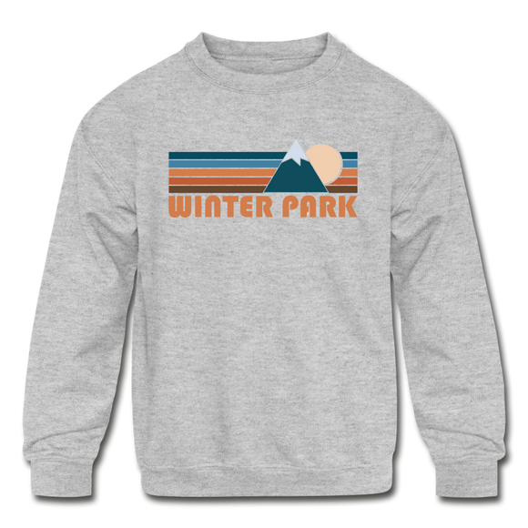 Winter Park, Colorado Youth Sweatshirt - Retro Mountain Youth Winter Park Crewneck Sweatshirt - heather gray