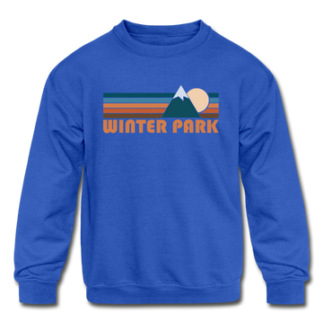 Winter Park, Colorado Youth Sweatshirt - Retro Mountain Youth Winter Park Crewneck Sweatshirt - royal blue