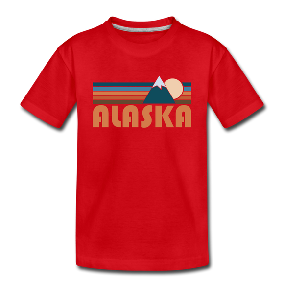 Alaska Youth T-Shirt - Retro Mountain Youth Alaska Tee - red