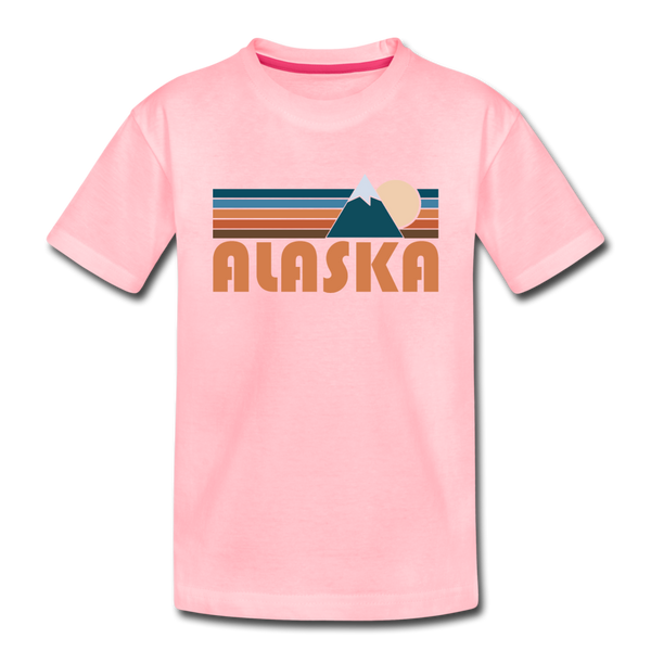Alaska Youth T-Shirt - Retro Mountain Youth Alaska Tee - pink