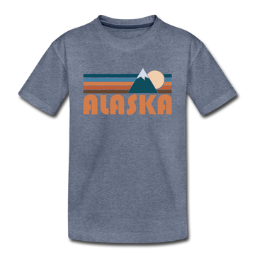 Alaska Youth T-Shirt - Retro Mountain Youth Alaska Tee - heather blue