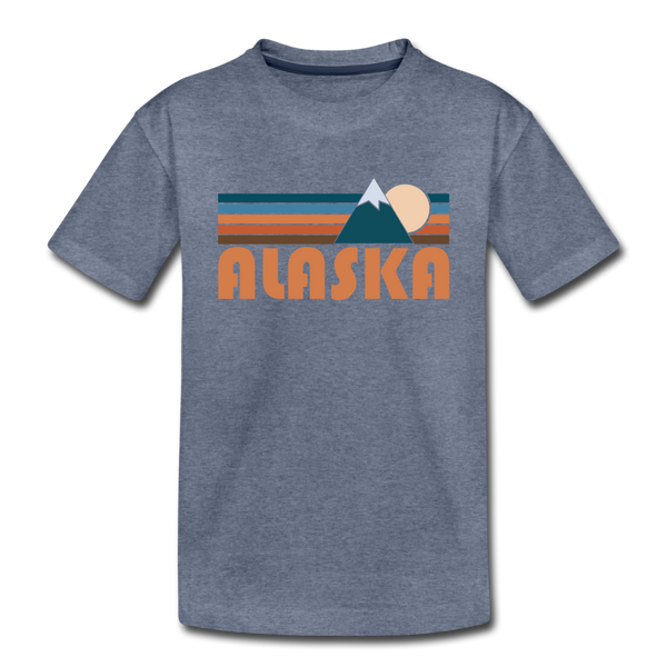 Alaska Youth T-Shirt - Retro Mountain Youth Alaska Tee - heather blue