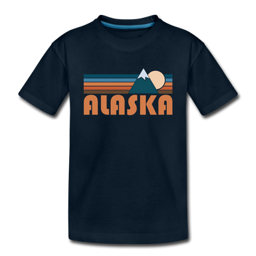 Alaska Youth T-Shirt - Retro Mountain Youth Alaska Tee - deep navy