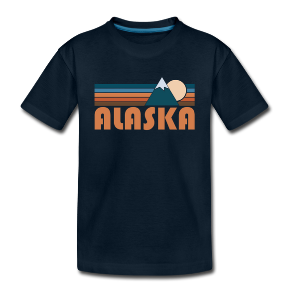 Alaska Youth T-Shirt - Retro Mountain Youth Alaska Tee - deep navy