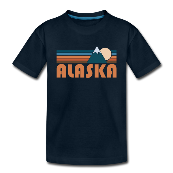 Alaska Youth T-Shirt - Retro Mountain Youth Alaska Tee - deep navy