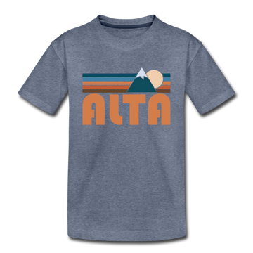 Alta, Utah Youth T-Shirt - Retro Mountain Youth Alta Tee - heather blue