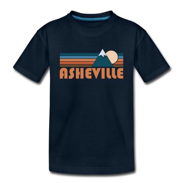 Asheville, North Carolina Youth T-Shirt - Retro Mountain Youth Asheville Tee - deep navy