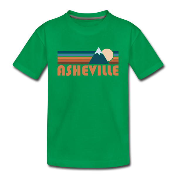 Asheville, North Carolina Youth T-Shirt - Retro Mountain Youth Asheville Tee - kelly green
