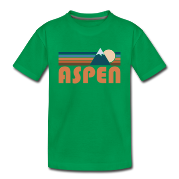 Aspen, Colorado Youth T-Shirt - Retro Mountain Youth Aspen Tee - kelly green