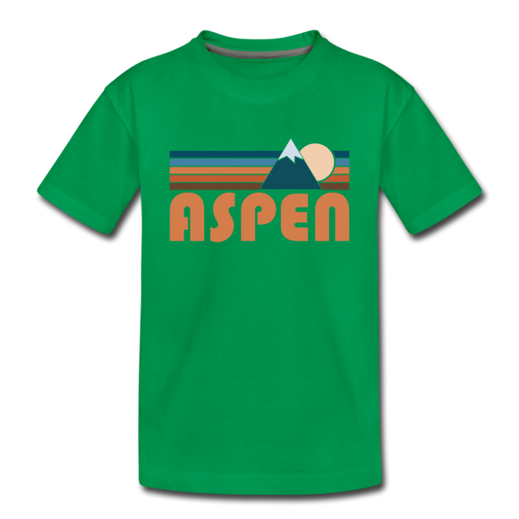 Aspen, Colorado Youth T-Shirt - Retro Mountain Youth Aspen Tee - kelly green