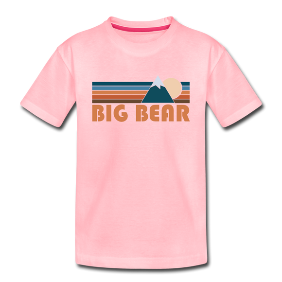 Big Bear, California Youth T-Shirt - Retro Mountain Youth Big Bear Tee - pink