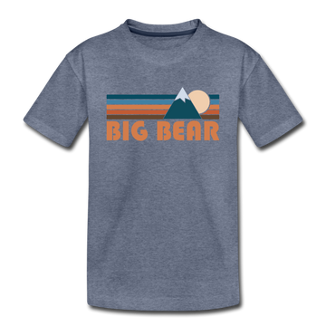 Big Bear, California Youth T-Shirt - Retro Mountain Youth Big Bear Tee - heather blue