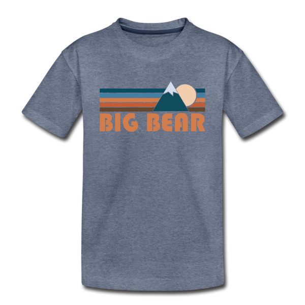 Big Bear, California Youth T-Shirt - Retro Mountain Youth Big Bear Tee - heather blue
