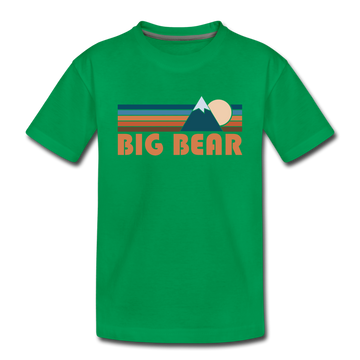 Big Bear, California Youth T-Shirt - Retro Mountain Youth Big Bear Tee - kelly green