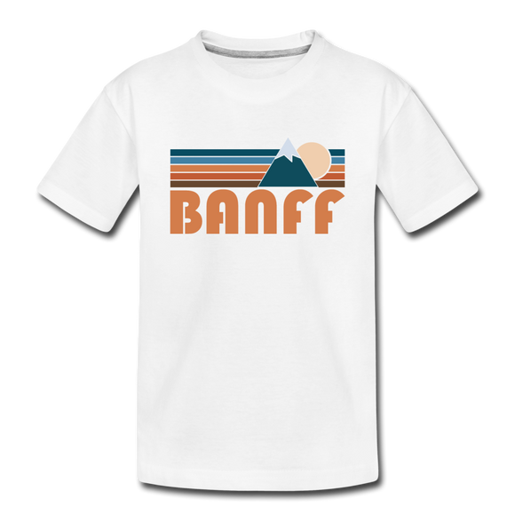 Banff, Canada Youth T-Shirt - Retro Mountain Youth Banff Tee - white