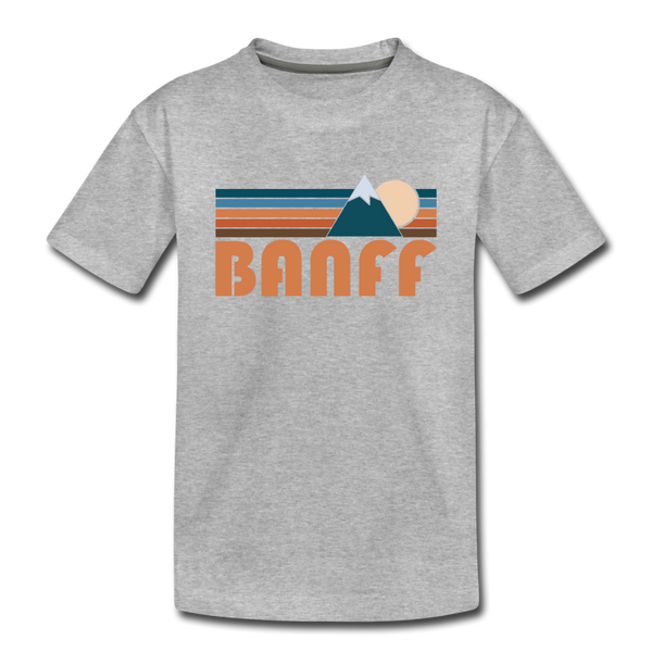 Banff, Canada Youth T-Shirt - Retro Mountain Youth Banff Tee - heather gray