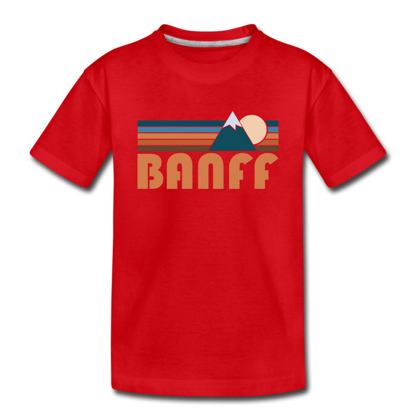 Banff, Canada Youth T-Shirt - Retro Mountain Youth Banff Tee - red