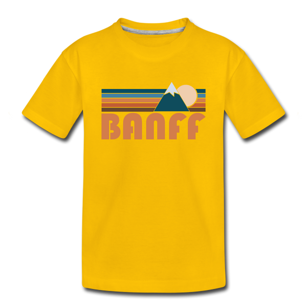 Banff, Canada Youth T-Shirt - Retro Mountain Youth Banff Tee - sun yellow
