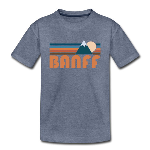 Banff, Canada Youth T-Shirt - Retro Mountain Youth Banff Tee - heather blue