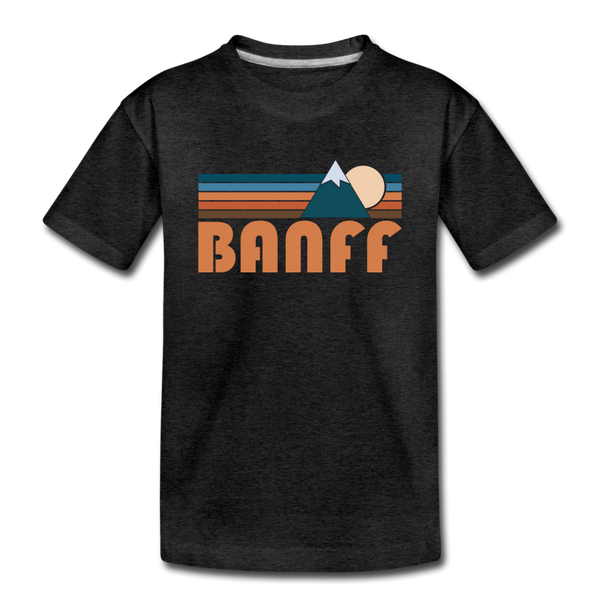 Banff, Canada Youth T-Shirt - Retro Mountain Youth Banff Tee - charcoal gray