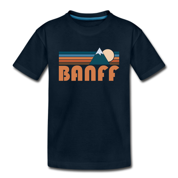 Banff, Canada Youth T-Shirt - Retro Mountain Youth Banff Tee - deep navy