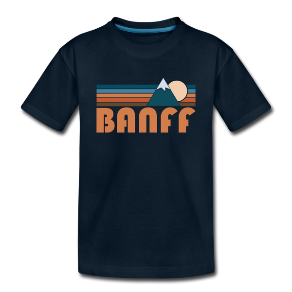 Banff, Canada Youth T-Shirt - Retro Mountain Youth Banff Tee - deep navy