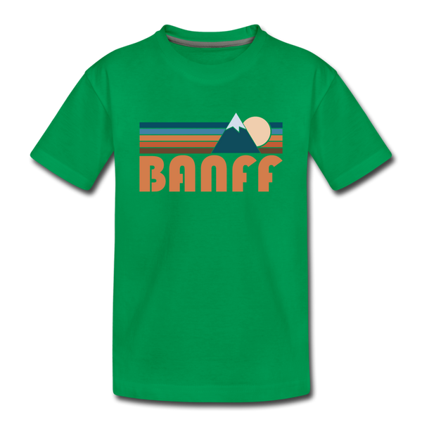 Banff, Canada Youth T-Shirt - Retro Mountain Youth Banff Tee - kelly green