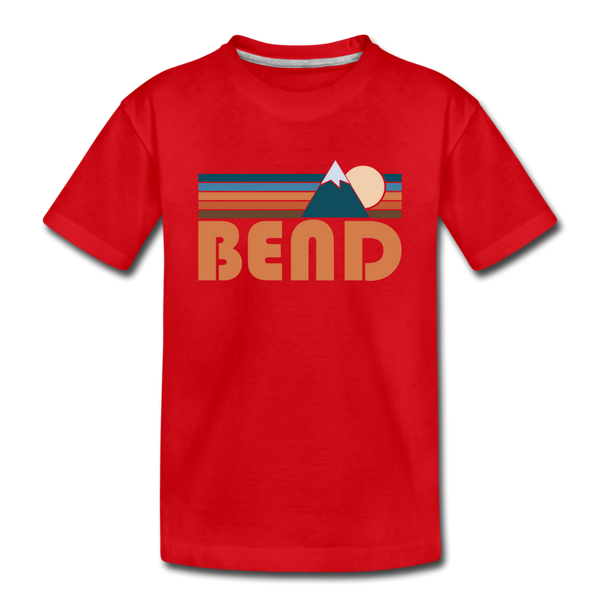 Bend, Oregon Youth T-Shirt - Retro Mountain Youth Bend Tee - red