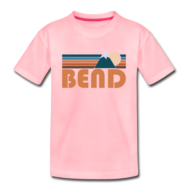 Bend, Oregon Youth T-Shirt - Retro Mountain Youth Bend Tee - pink