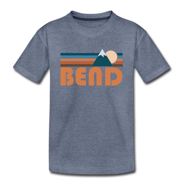 Bend, Oregon Youth T-Shirt - Retro Mountain Youth Bend Tee - heather blue